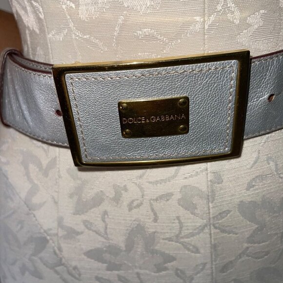 Dolce & Gabbana Womens Leather Logo Plate Belt Size 32 Silver Gold Made In Italy main image 7
